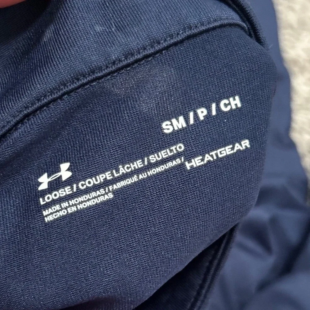 Under Armour HeatGear Mens Small Navy Blue 1/4 Zip Pullover Thumbholes Loose Fit